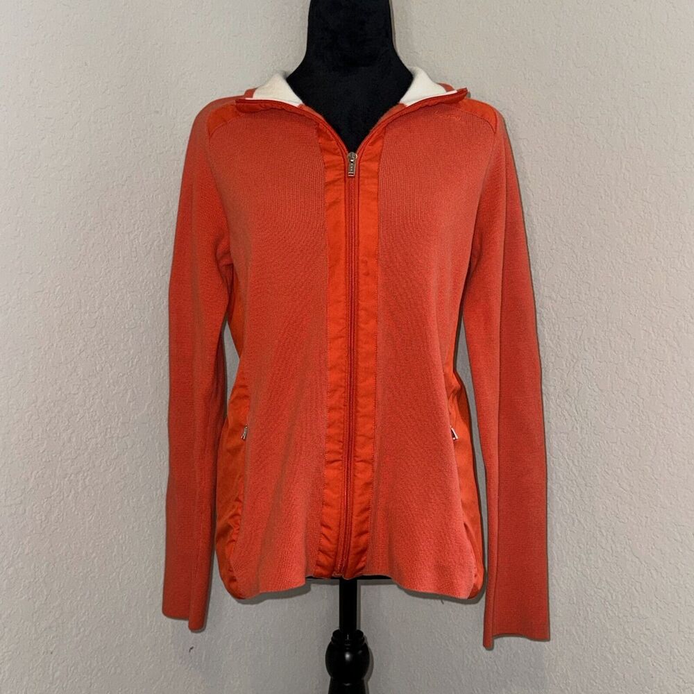 Lauren Ralph Lauren Jacket Women's Large Orange Knitted Long Sleeve Full Zip‎